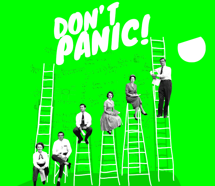 Ingenieros e ingenieras haciendo cálculos en escaleras